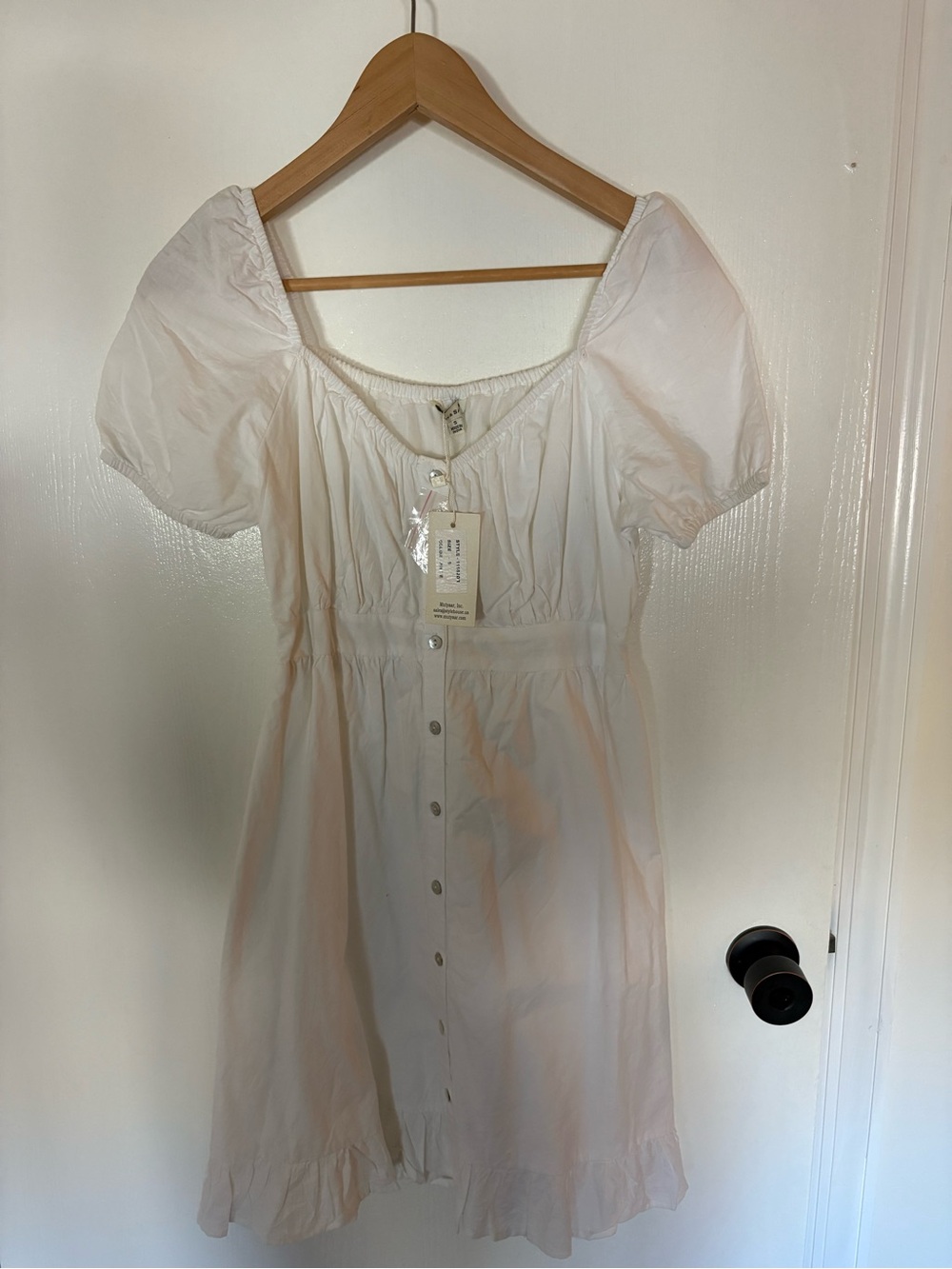 Sim & Sam White Puff-Sleeve Button-Front Mini Dress